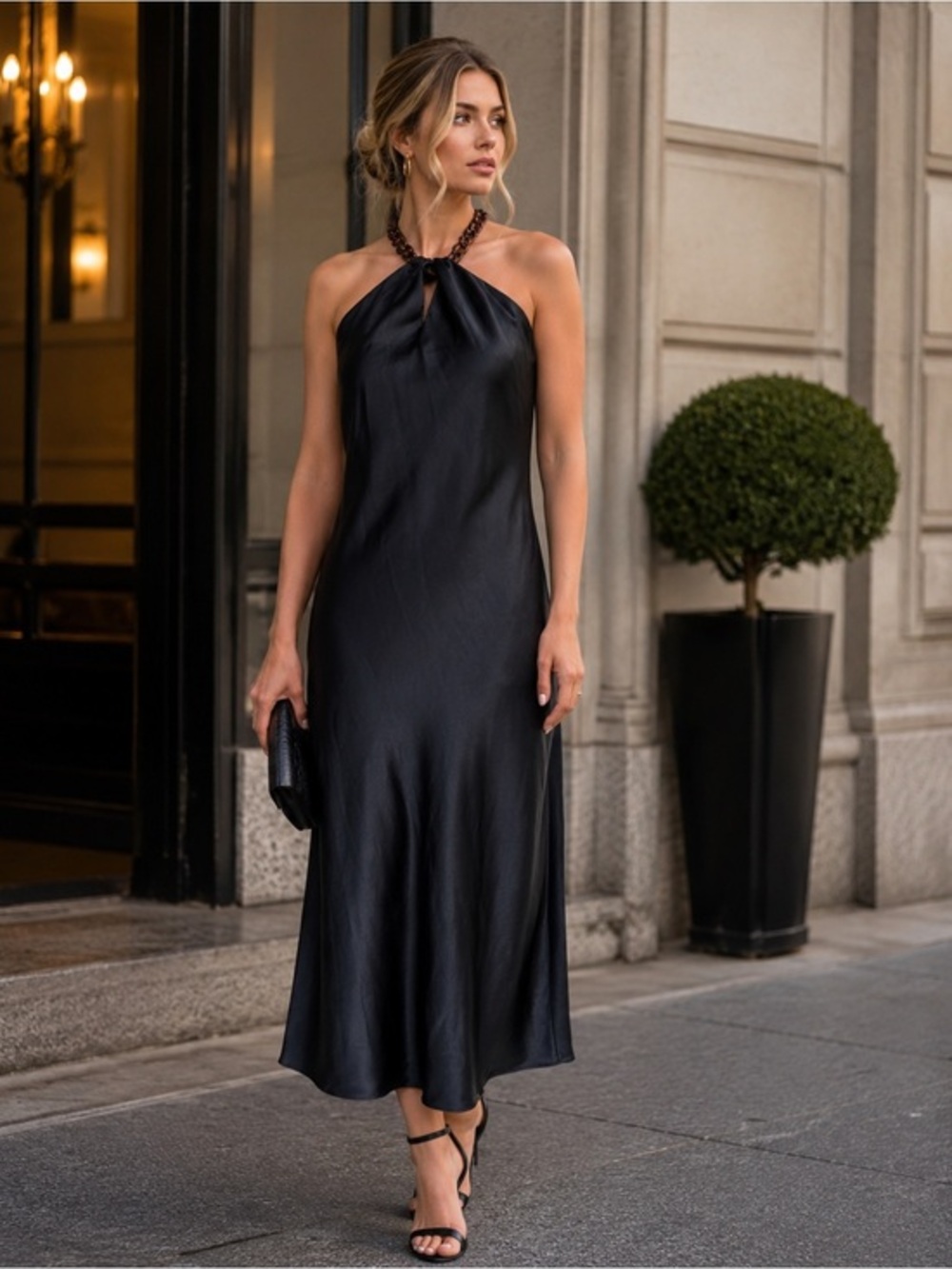 Jason Wu Black Halter Satin Midi Dress Size XS